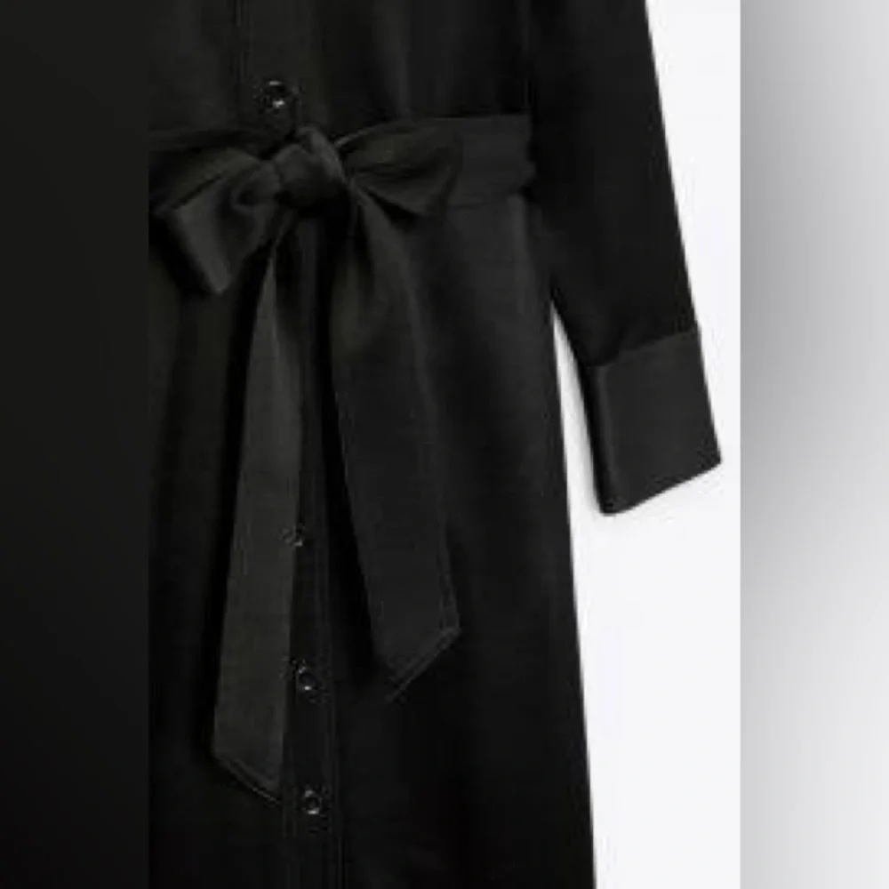 ZARA Satin Effect Black Shirt‎ Midi Dress size XS
